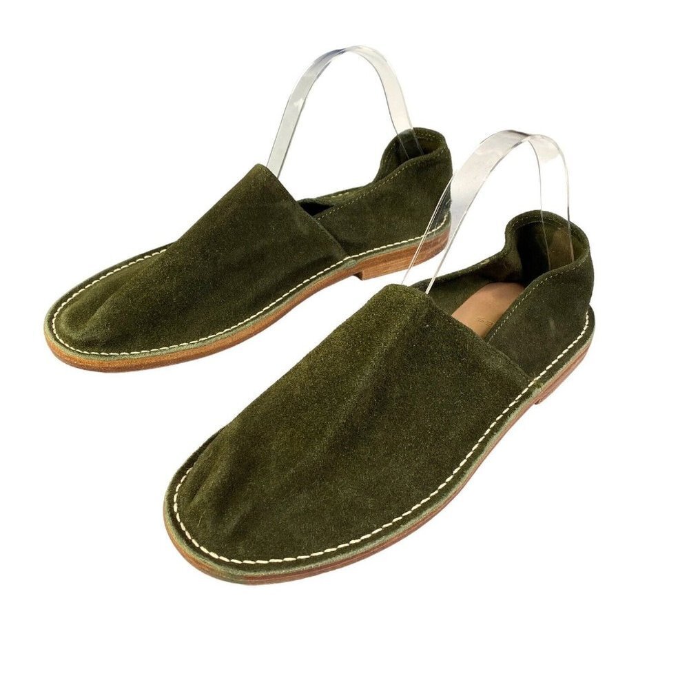 By James Souto´s Mens Slipper Slip on Flats Shoes Olive Green Suede Leather 10